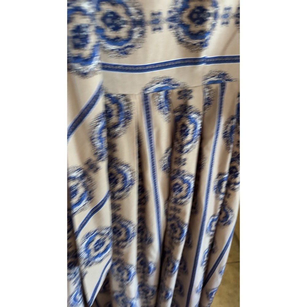 Dainty Jewells Modest Midi Dress Med Beige & Blue Cottage Core Retro Mad Men - Picture 7 of 8